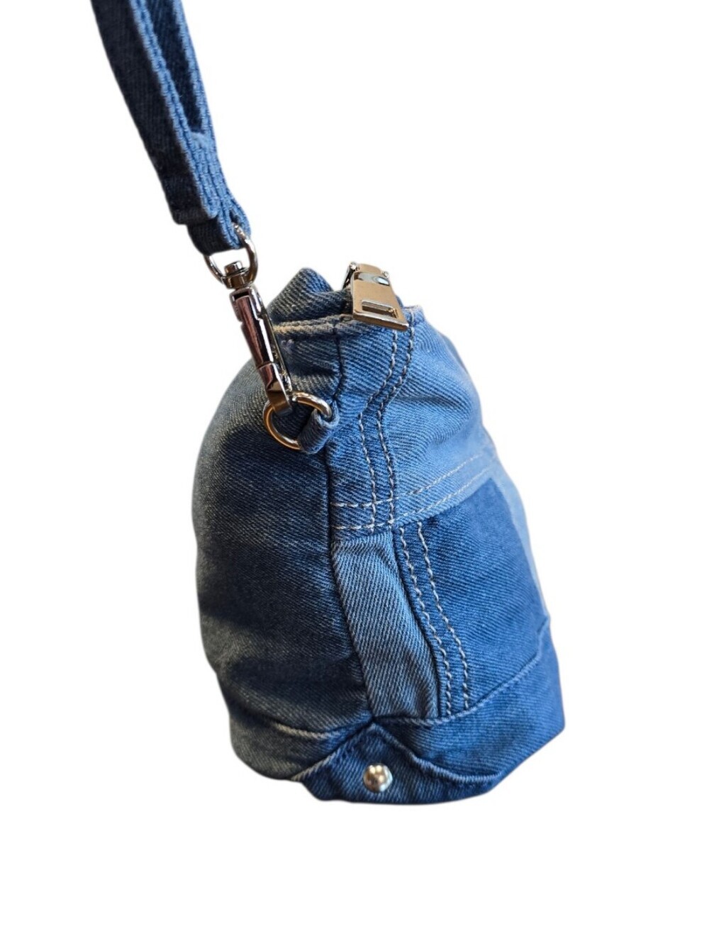 Denim Blue Patchwork Zip Closure Wristlet Pouch - Picture 7 of 11